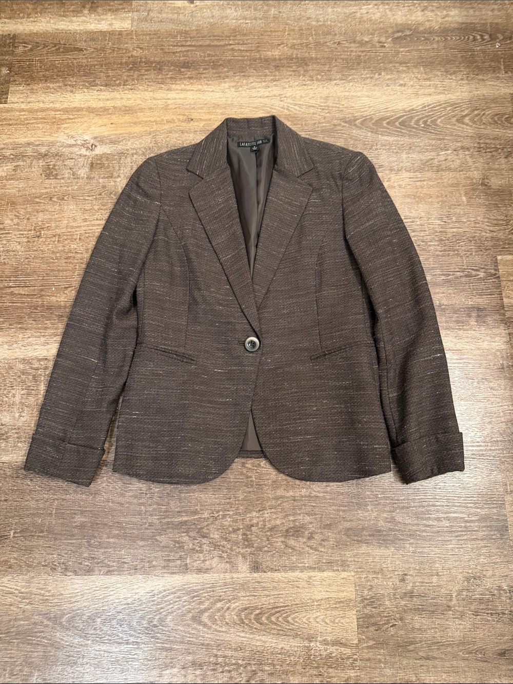 Wool Blend Lafayette 148 Brown Textured Single-Button Blazer